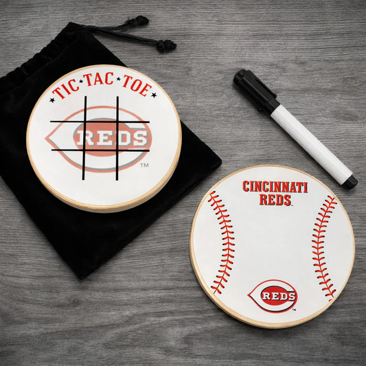Cincinnati Reds Portable Dry Erase Game Board - 6.5" Double-Sided Wooden Tic Tac Toe Travel Set with Marker & Bag